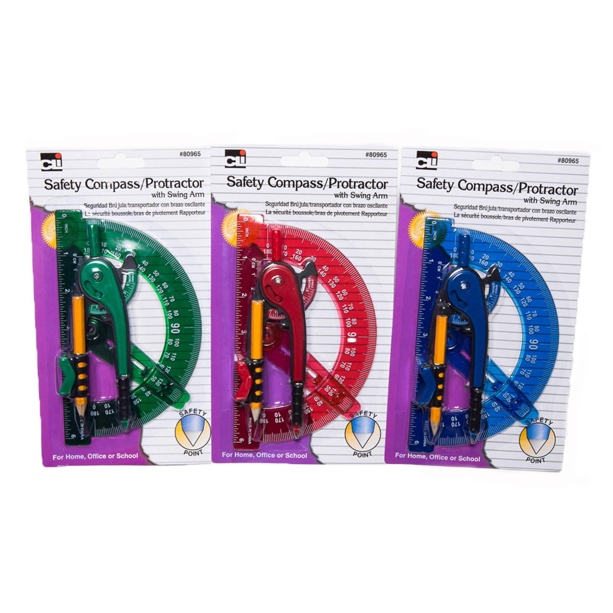 Charles Leonard Safety Compass & Swing Arm Protractor, 12ct.
